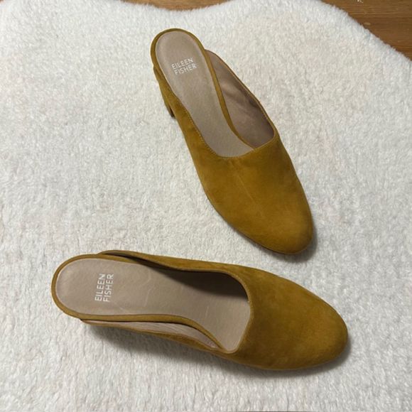 Eileen Fisher Womens Mustard Brief Suede Mule Arnica Suede Block Heel Size 10M - Picture 3 of 7